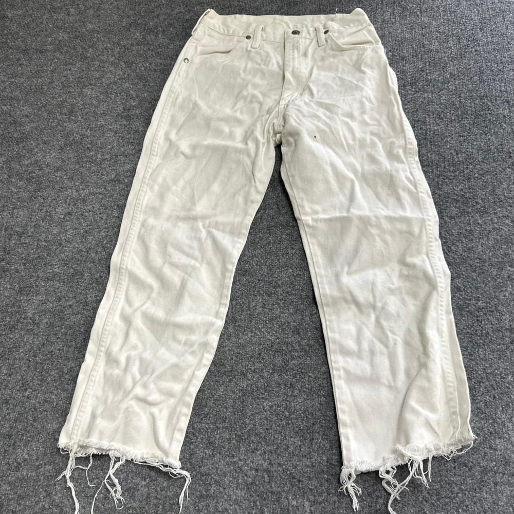 Wrangler Jeans Womens Size 26 White Vintage Made USA Cotton Raw Hem Distressed